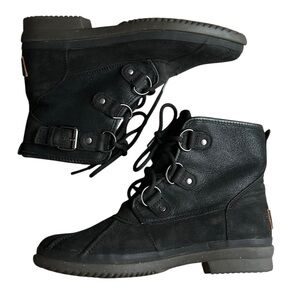 UGG Cecile Waterproof Black Leather Duck Boots